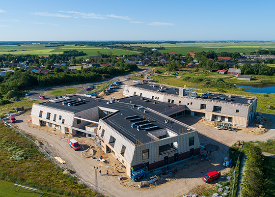 Luftfoto af byggeriet