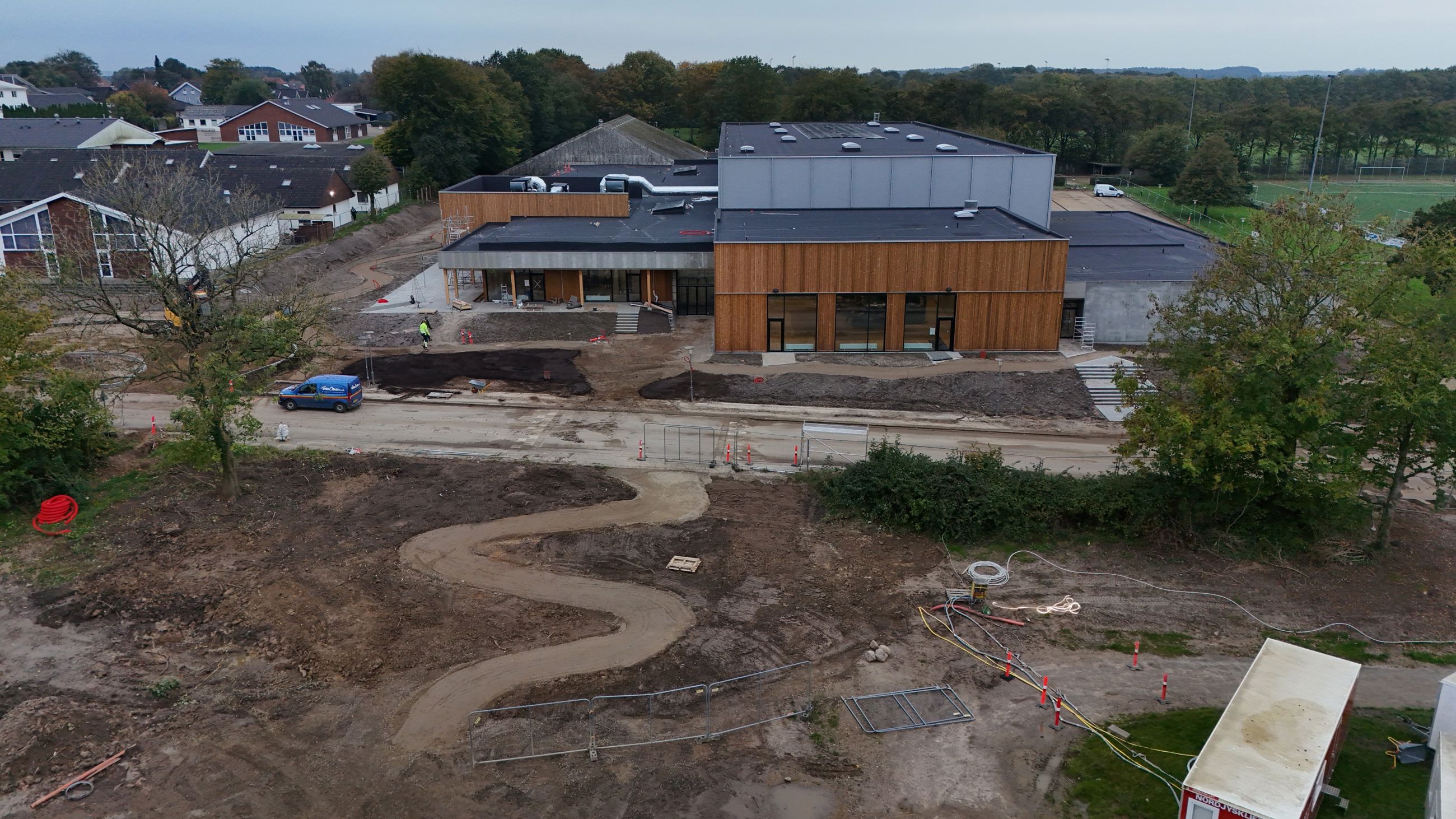 Dronefoto af Toftlund Sport & Fritid, som det ser ud nu